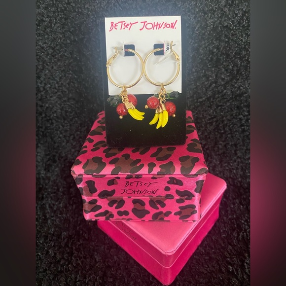 BETSEY JOHNSON Fruit Salad Gold Hoop Earrings - Picture 1 of 3